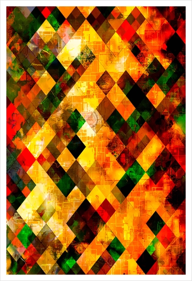 geometric pixel square pattern abstract art in brown green red Art Print by Timmy333