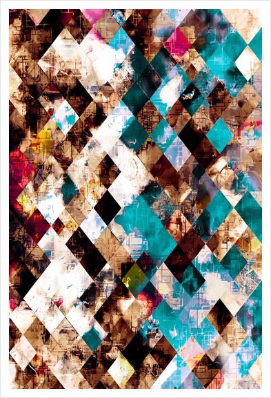 geometric pixel square pattern abstract art in brown blue red Art Print by Timmy333