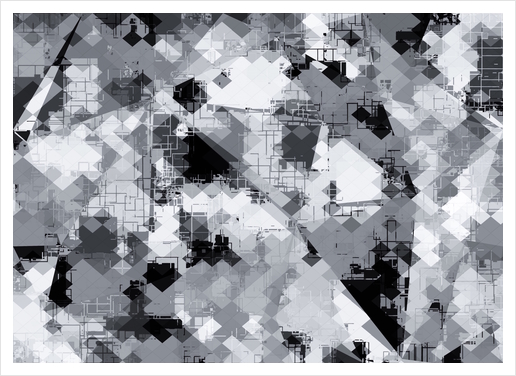 geometric square pixel pattern abstract background in black and white Art Print by Timmy333