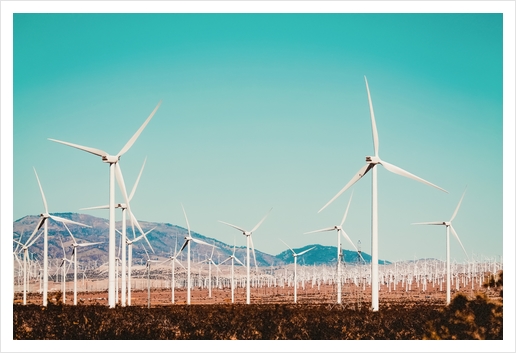 Wind turbine with mountain background in the desert at Kern County California USA Art Print by Timmy333