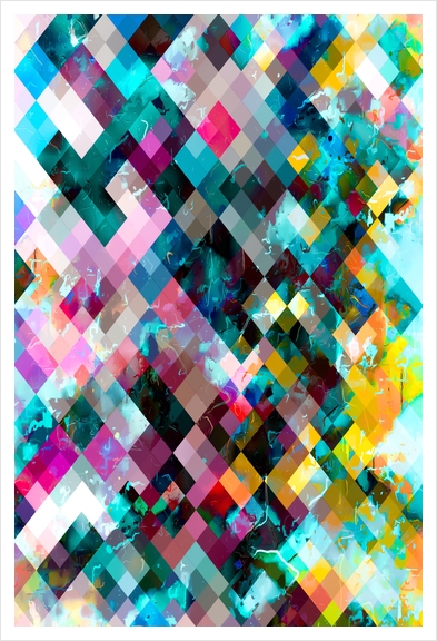 geometric square pixel pattern abstract background in blue pink orange purple Art Print by Timmy333