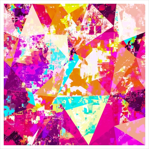 geometric triangle pattern abstract in pink blue purple Art Print by Timmy333