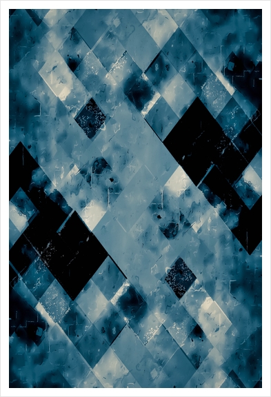 geometric square pixel pattern abstract background in black and blue Art Print by Timmy333