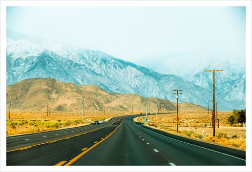 countryside road with mountains and foggy sky view in California, USA Art Print by Timmy333