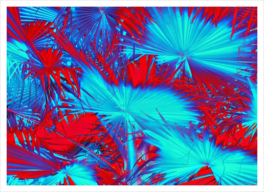 closeup palm leaf texture abstract background in blue and red Art Print by Timmy333