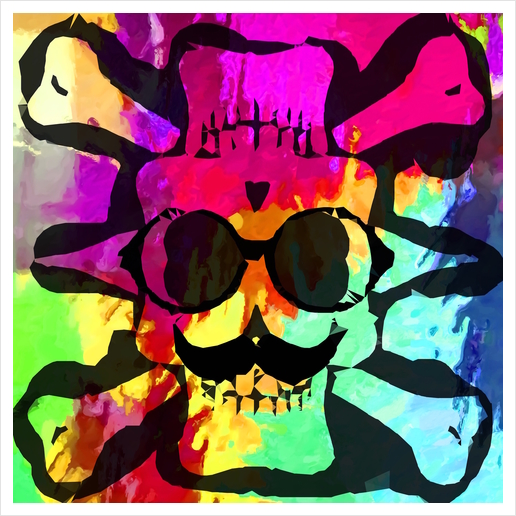 old vintage funny skull art portrait with painting abstract background in red purple yellow green Art Print by Timmy333