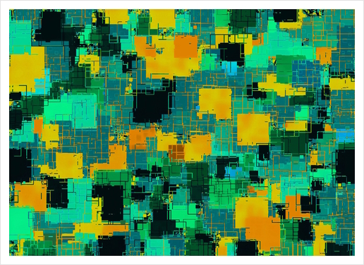geometric square pattern abstract in green and yellow Art Print by Timmy333