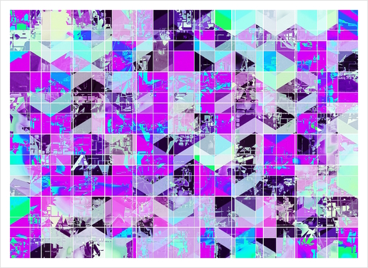 geometric square pattern abstract in purple blue Art Print by Timmy333