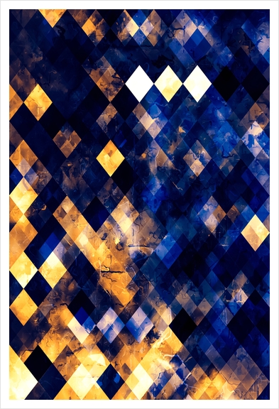 geometric pixel square pattern abstract art in blue brown orange Art Print by Timmy333