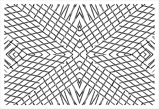 geometric symmetry line pattern abstract in black and white Art Print by Timmy333