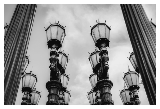 Urban Light at LACMA Los Angeles California USA in black and white Art Print by Timmy333