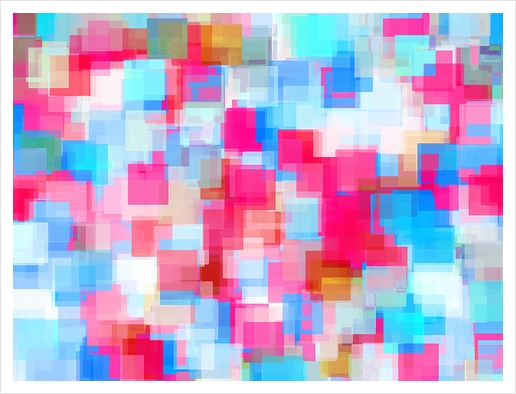 geometric square pattern abstract background in pink and blue Art Print by Timmy333