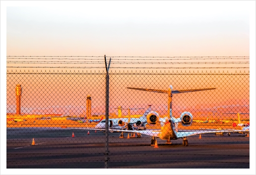 Airplane at Las Vegas airport USA with sunset sky Art Print by Timmy333