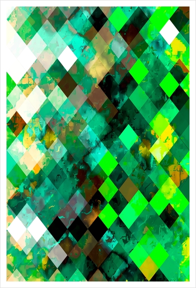 geometric pixel square pattern abstract background in green yellow Art Print by Timmy333