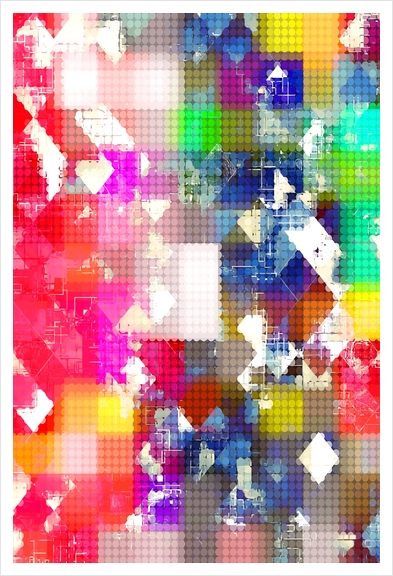 graphic design pixel geometric square pattern abstract background in red pink blue yellow green Art Print by Timmy333