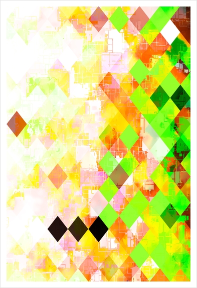 geometric pixel square pattern abstract background in green yellow orange Art Print by Timmy333