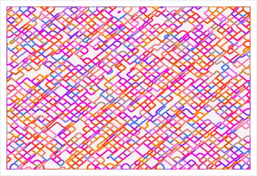 fractal geometric square pixel line pattern abstract in red pink blue Art Print by Timmy333