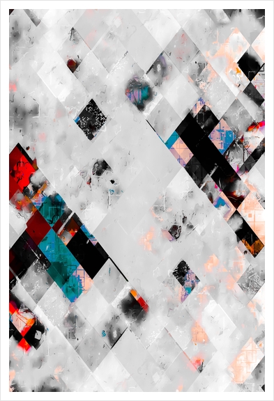 geometric pixel square pattern abstract art in blue red black and white Art Print by Timmy333