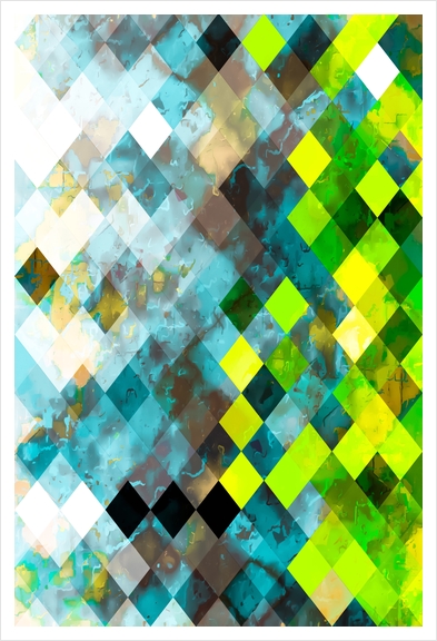 geometric square pixel pattern abstract art background in blue green Art Print by Timmy333