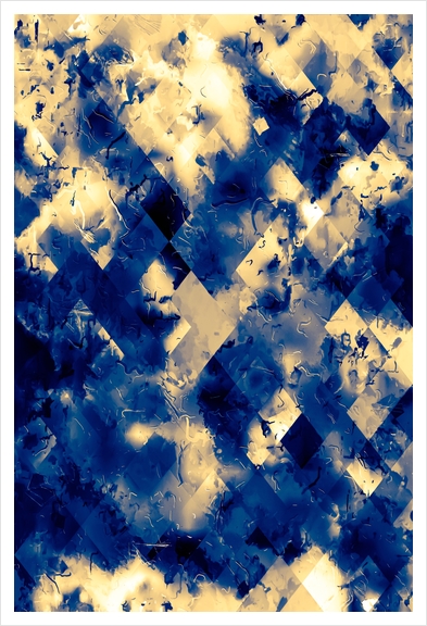 geometric square pixel pattern abstract background in blue yellow Art Print by Timmy333