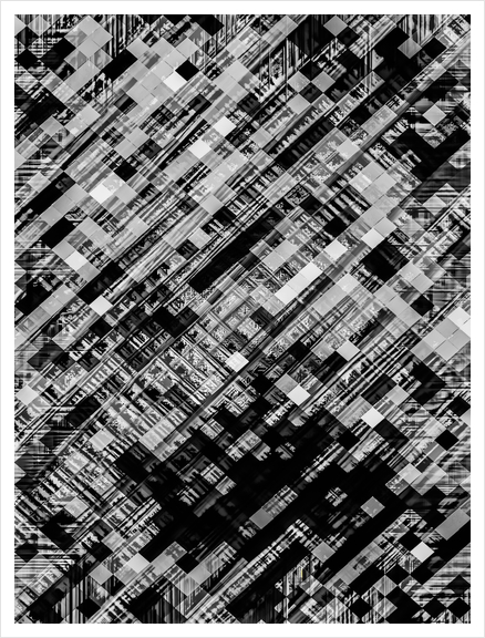 geometric square pixel pattern abstract in black and white Art Print by Timmy333