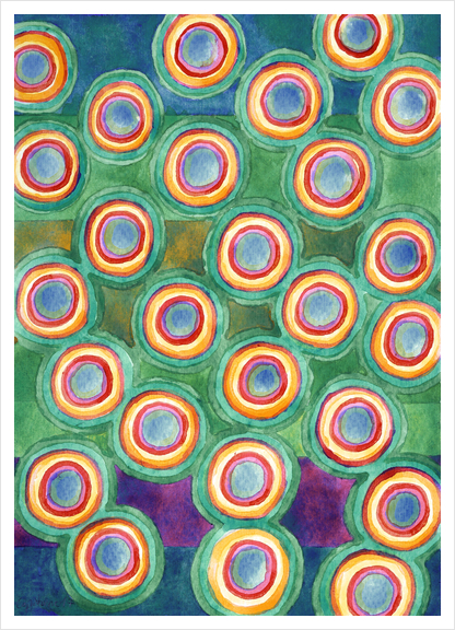 Multicolorful Circles in Front of Horizontal Stripes  Art Print by Heidi Capitaine