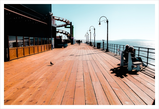 Summer at Santa Monica Pier California USA with blue sky  Art Print by Timmy333