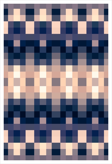 geometric symmetry art pixel square pattern abstract background in brown blue Art Print by Timmy333