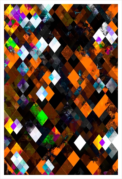 geometric pixel square pattern abstract art in orange brown green Art Print by Timmy333