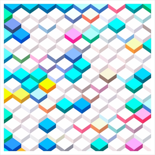 geometric square cube pattern abstract background in blue pink yellow Art Print by Timmy333