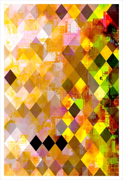 geometric pixel square pattern abstract background in orange pink green yellow Art Print by Timmy333