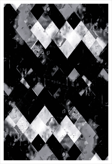 geometric square pixel pattern abstract art in black and white Art Print by Timmy333