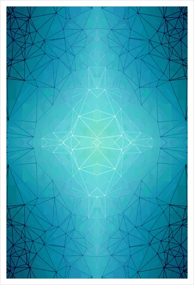 fractal graphic design geometric symmetry line pattern abstract background in blue Art Print by Timmy333