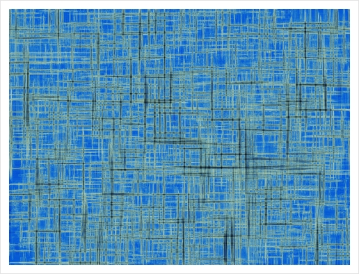 geometric square pattern drawing in blue Art Print by Timmy333