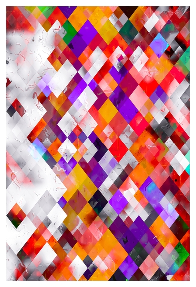 colorful geometric square pixel pattern abstract art in orange red purple Art Print by Timmy333