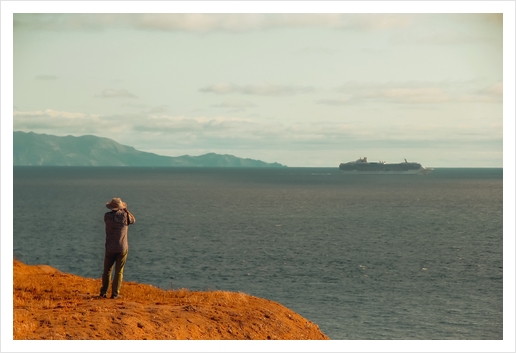 Ocean view with mountains background at Rancho Palos Verdes California USA Art Print by Timmy333