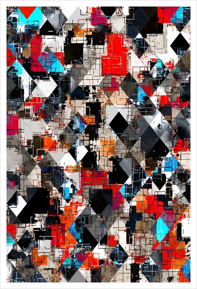 geometric pixel square pattern abstract background in red blue Art Print by Timmy333