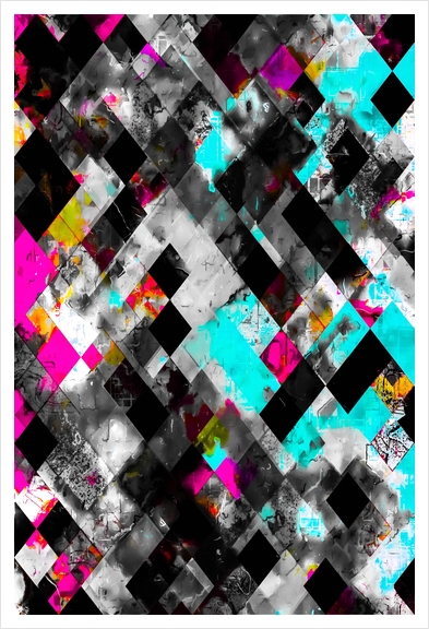 geometric pixel square pattern abstract art in blue pink black Art Print by Timmy333