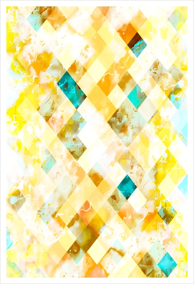 geometric pixel square pattern abstract in yellow brown blue Art Print by Timmy333