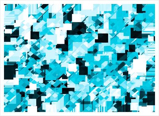 geometric square pixel pattern abstract background in blue and black Art Print by Timmy333