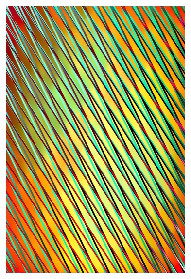 geometric line pattern abstract art in green yellow orange Art Print by Timmy333