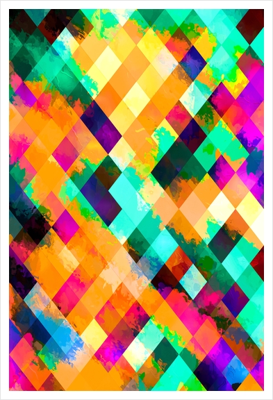 colorful geometric pixel square pattern abstract art in blue orange green pink Art Print by Timmy333