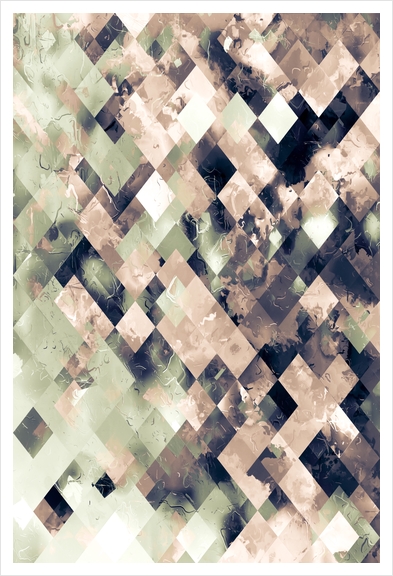 geometric pixel square pattern abstract art background in brown green Art Print by Timmy333