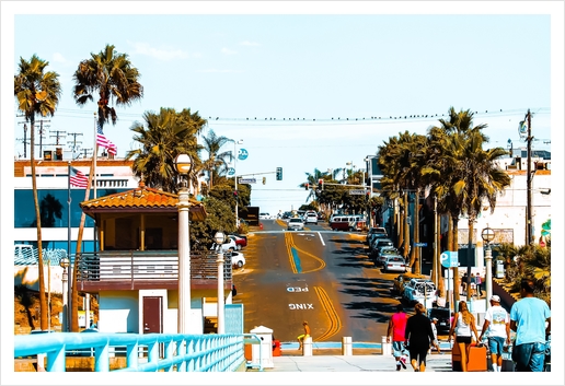 road to the pier with palm tree at Manhattan Beach, California, USA Art Print by Timmy333