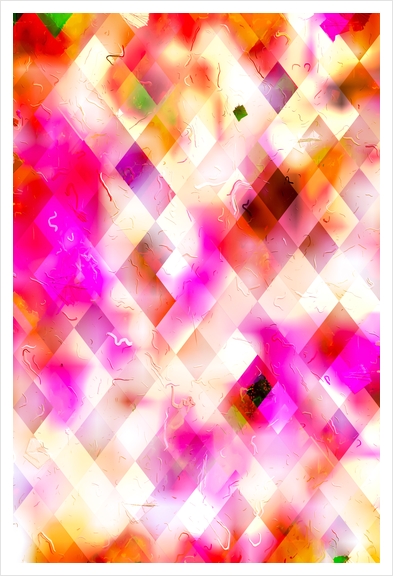 geometric square pixel pattern abstract art background in pink Art Print by Timmy333