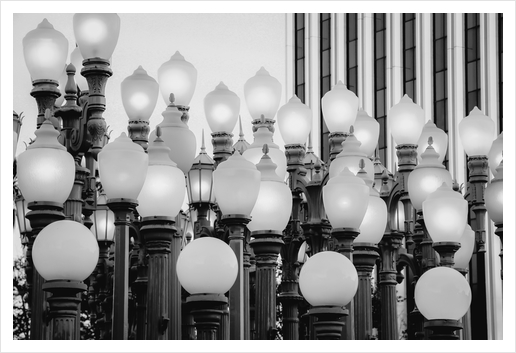 Urban Light at LACMA Los Angeles California USA in black and white Art Print by Timmy333