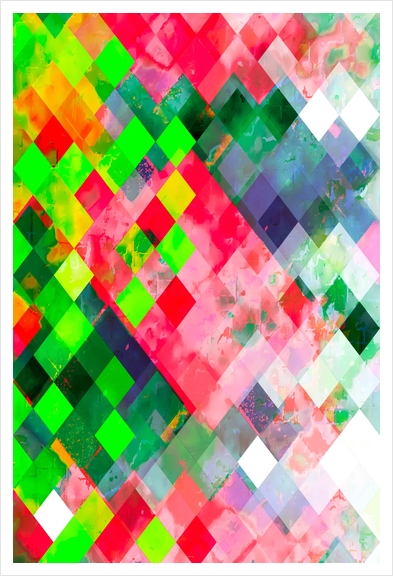 geometric square pixel pattern abstract art background in green red Art Print by Timmy333