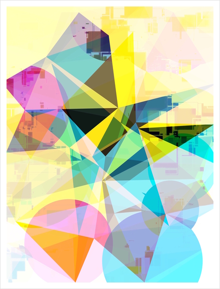 colorful geometric triangle and circle shape abstract background in yellow blue pink Art Print by Timmy333