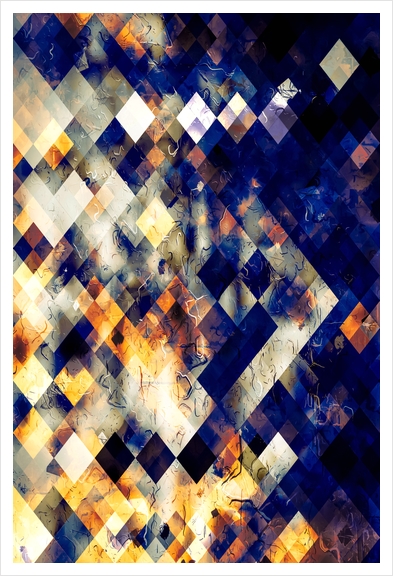 geometric pixel square pattern abstract background in blue brown orange Art Print by Timmy333