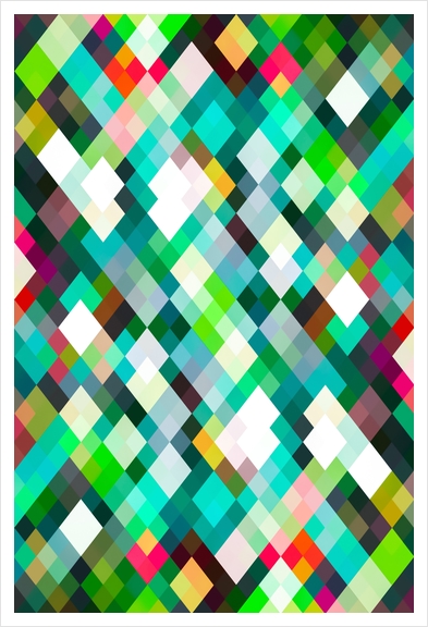 geometric square pixel pattern abstract art background in green red yellow Art Print by Timmy333